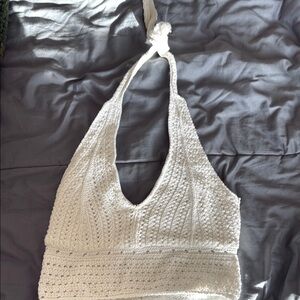 Hollister Cream Crochet Halter Crop Top Never Worn